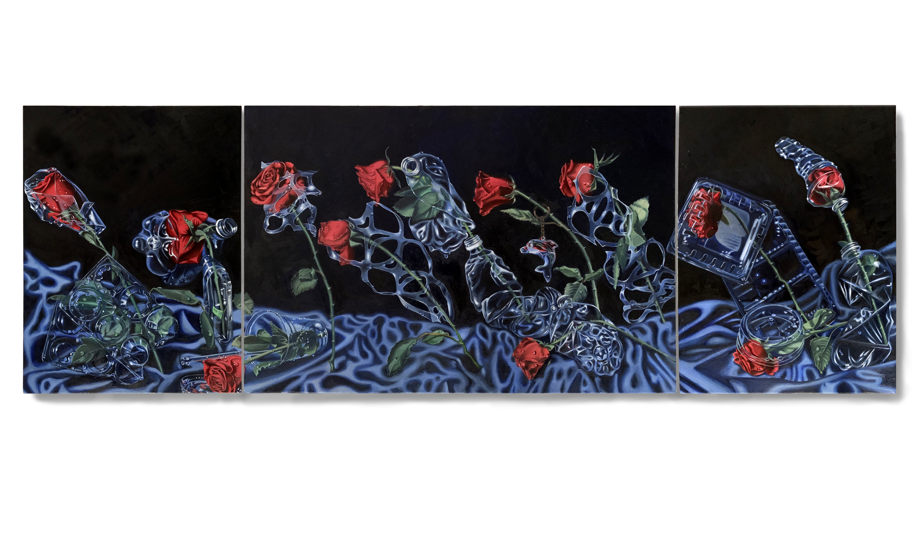 Bed Of Roses (Triptych), 20x60 2021 <br>oil on canvas